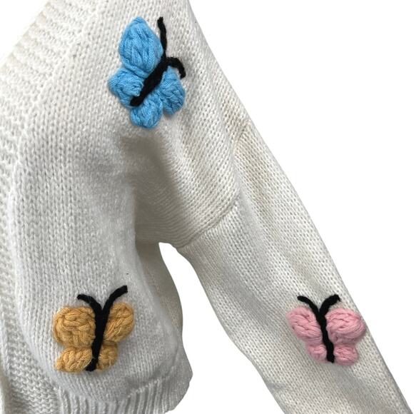 Luna Ivy Women's Cream Multicolor 3D Butterfly Open Cardigan Sweater Top Size S - Picture 3 of 5